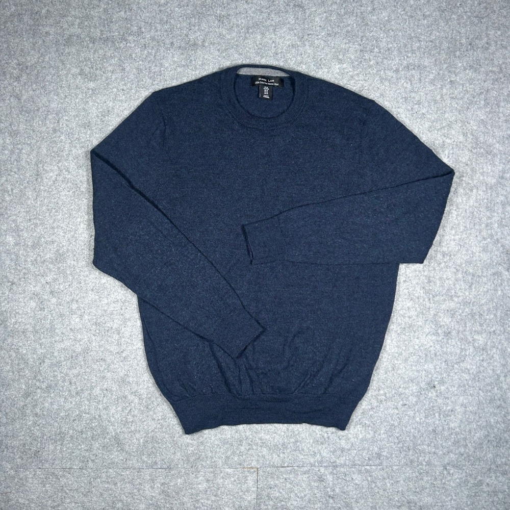 Mark Law Sweater Mens Medium Blue Merino Wool Crew Neck  Lightweight Soft